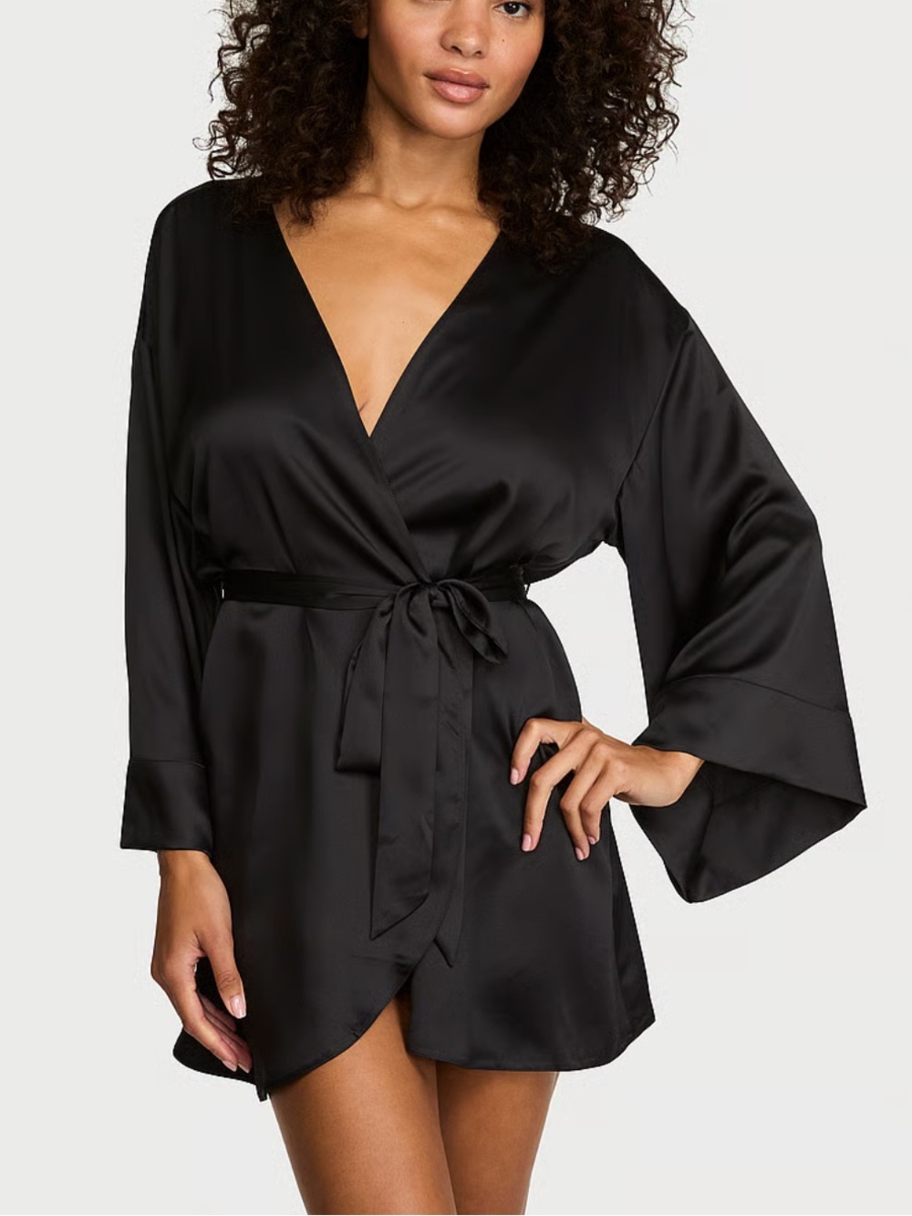 Victoria Secret Angels Satin Robe Black